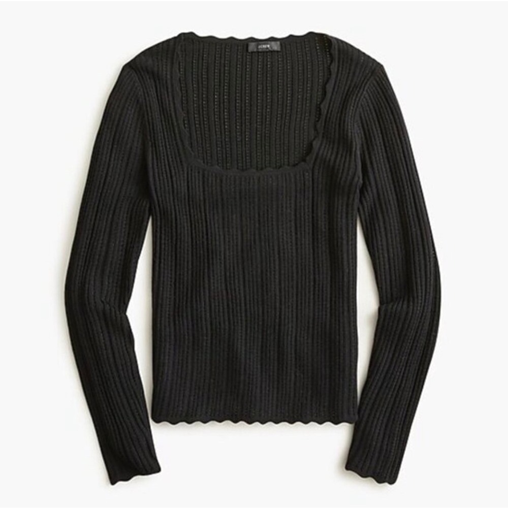 Black Ribbed Square Neck Pointelle Sweater - J. Crew